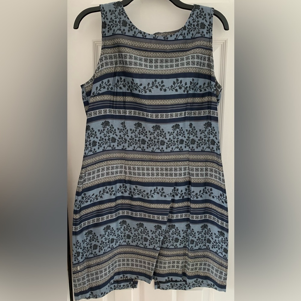 FAIRWEATHER sleeveless, scoop neckline dress, shimmery blue, silver, mini